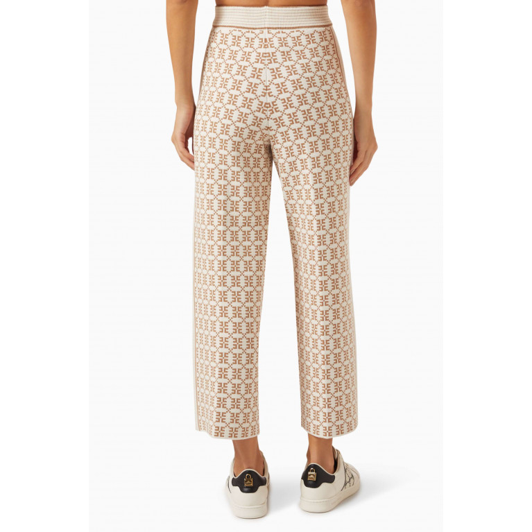 Elisabetta Franchi - All-over Logo Palazzo Pants in Jacquard-knit Brown