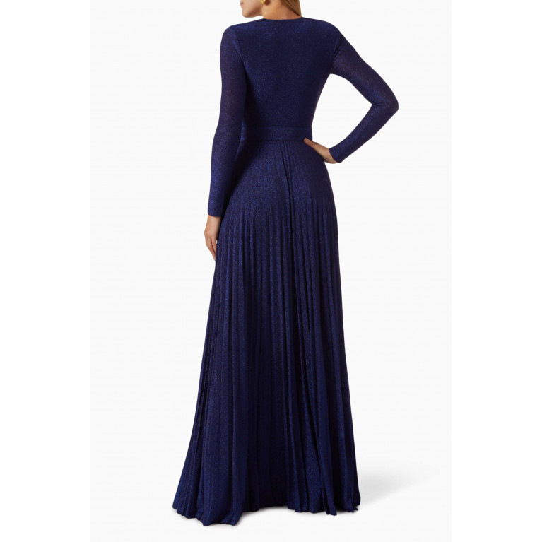 Elisabetta Franchi - Belted Maxi Dress in Lurex-jersey Blue