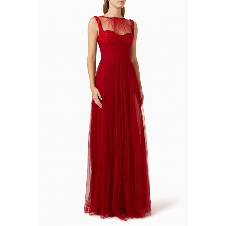 Elisabetta Franchi - Red Carpet Maxi Dress in Pleated Tulle Red