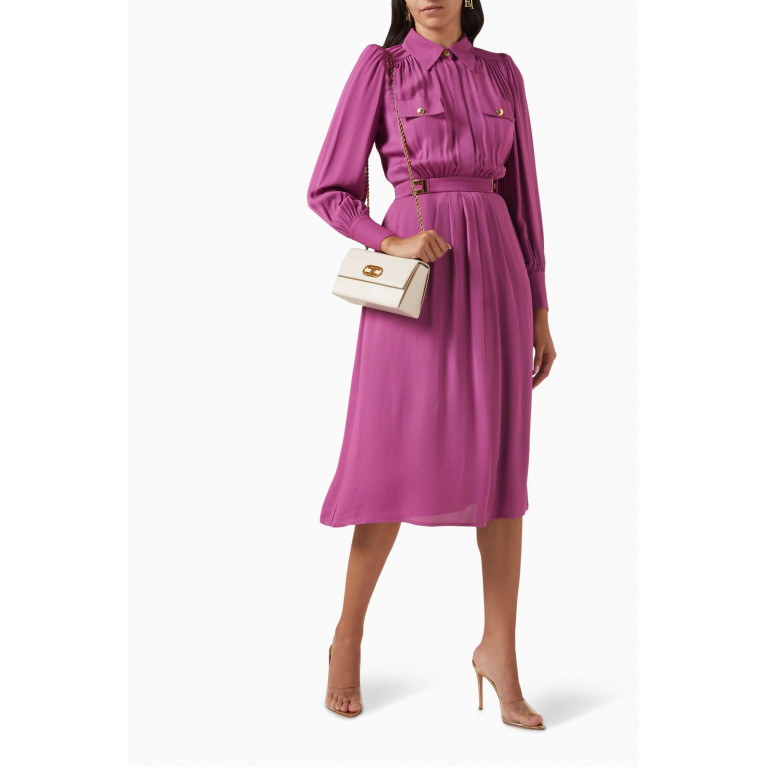 Elisabetta Franchi - Logo Plaques Shirt Dress in Georgette Purple