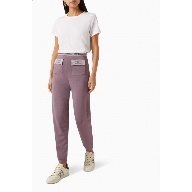 Elisabetta Franchi - Logo Herringbone-weave Sweatpants in Viscose-blend Knit Purple