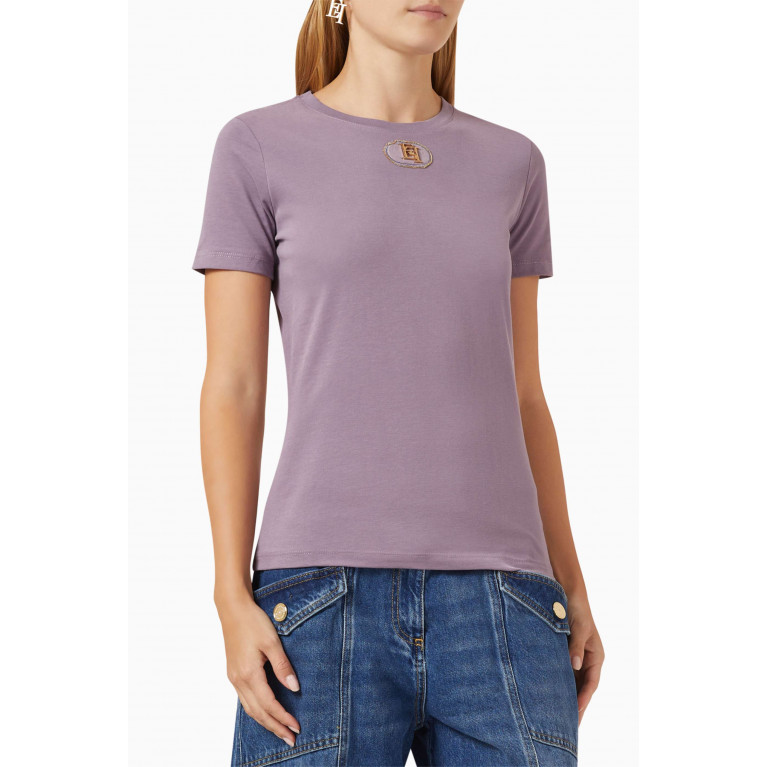 Elisabetta Franchi - Velvet Logo Plaque T-shirt in Jersey Purple