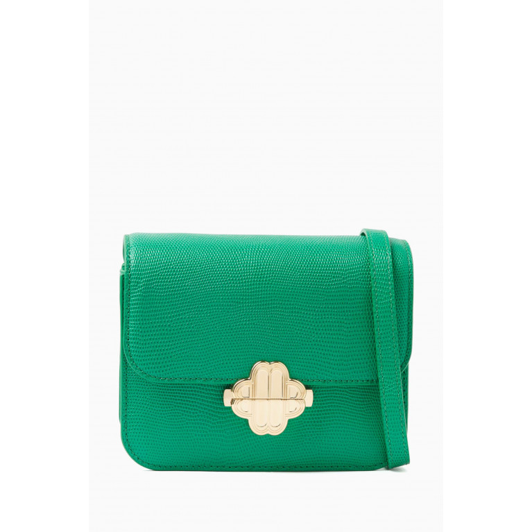 Maje - Mini Clover Bag in Lizard-embossed Leather Green