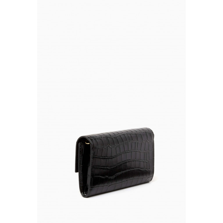 Maje - Logo Wallet on Chain in Croc-embossed Leather Black