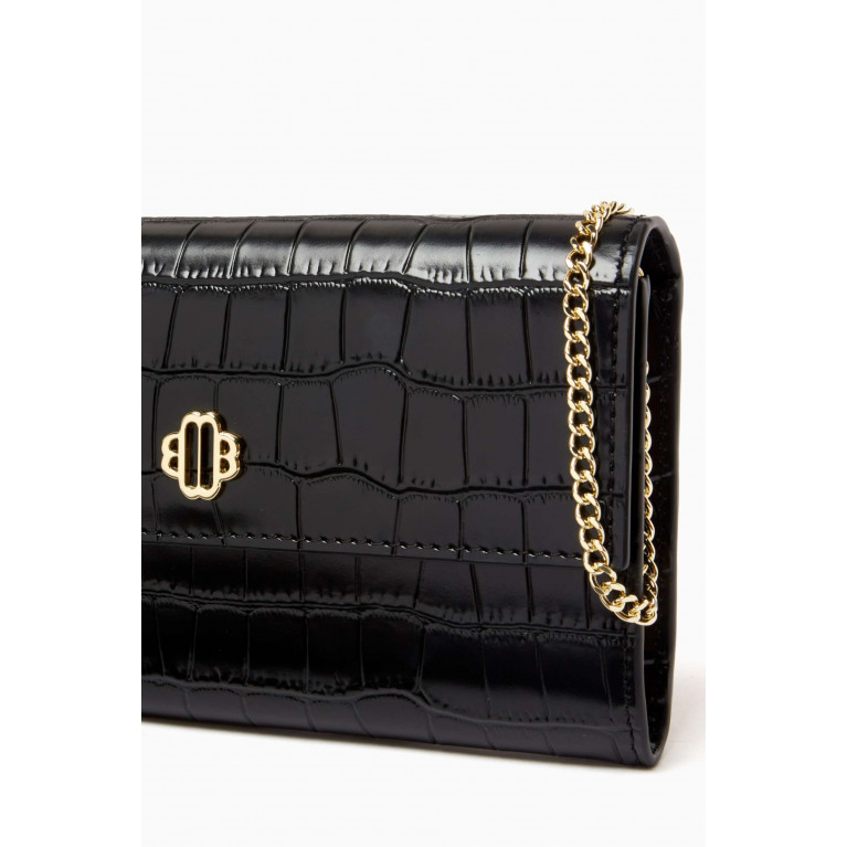 Maje - Logo Wallet on Chain in Croc-embossed Leather Black