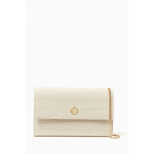Maje - Logo Wallet on Chain Croc-embossed Leather White
