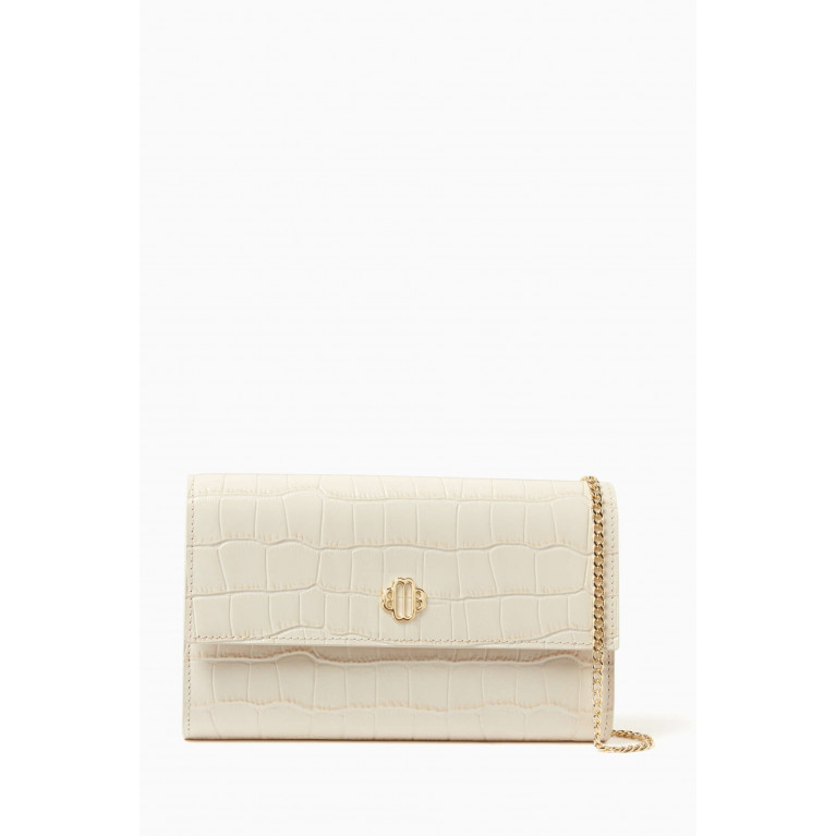 Maje - Logo Wallet on Chain Croc-embossed Leather White