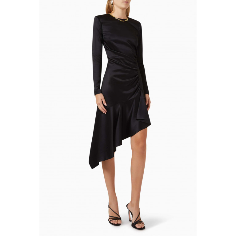 Elisabetta Franchi - Asymmetrical Midi Dress in Satin Crepe Black