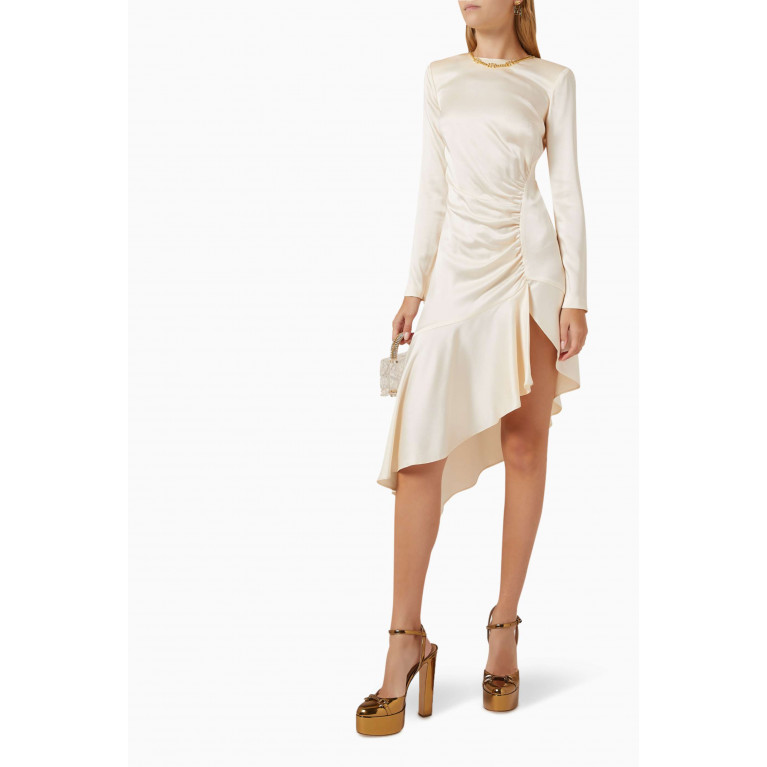 Elisabetta Franchi - Asymmetrical Midi Dress in Satin Crepe Neutral