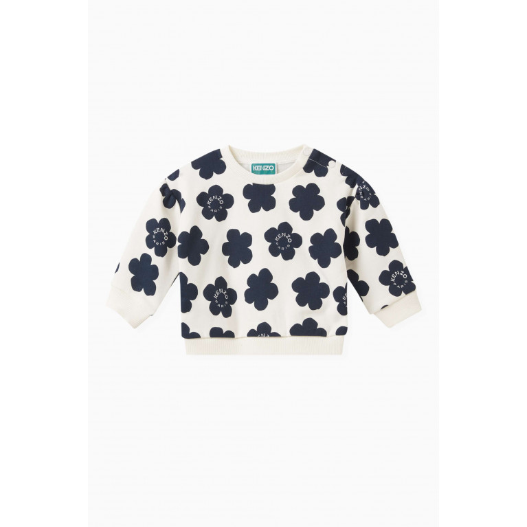 KENZO KIDS - Flower & Logo Print Sweatshirt in Cotton Blend