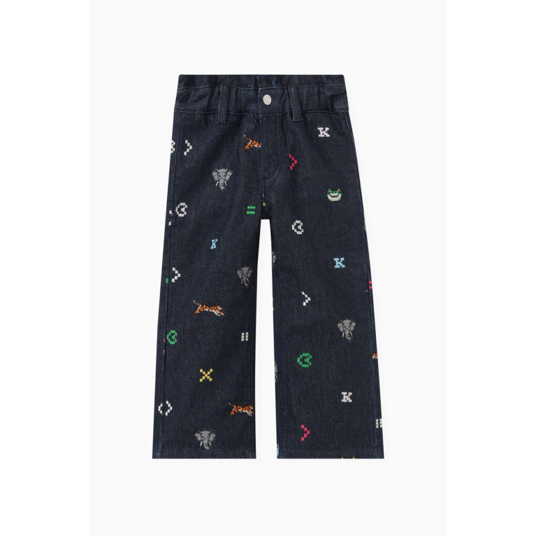 KENZO KIDS - Embroidered-detail Denim Trousers in Cotton