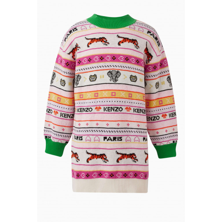 KENZO KIDS - Jungle Game Jacquard Sweater Dress in Cotton-blend