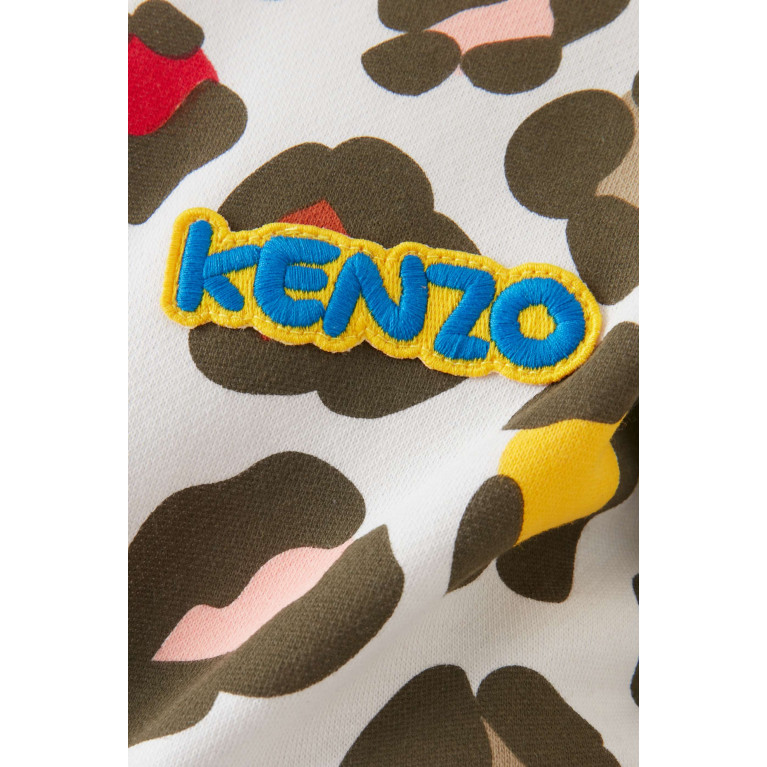 KENZO KIDS - Animal Print Logo Dress in Cotton-blend Jersey