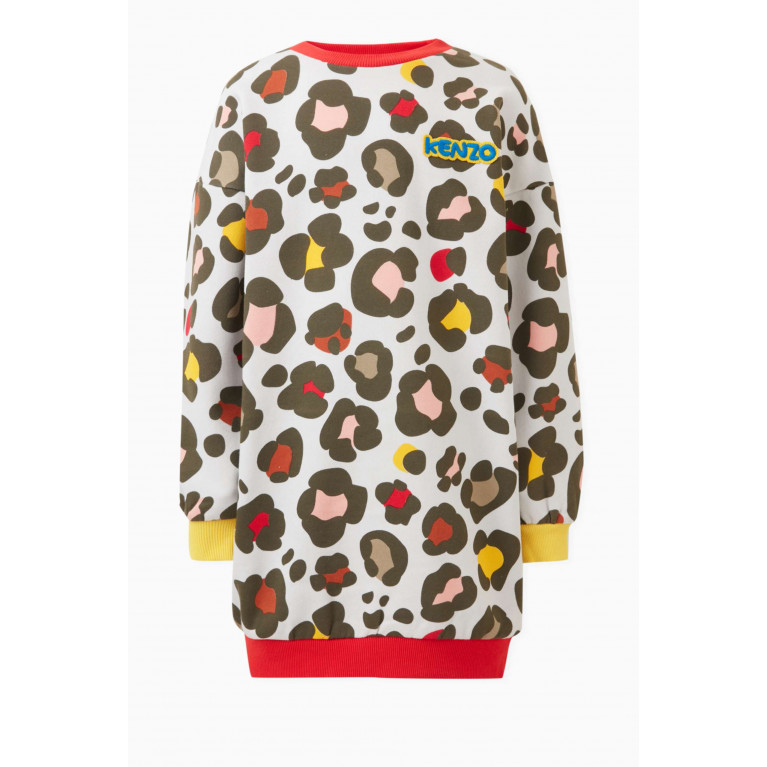 KENZO KIDS - Animal Print Logo Dress in Cotton-blend Jersey