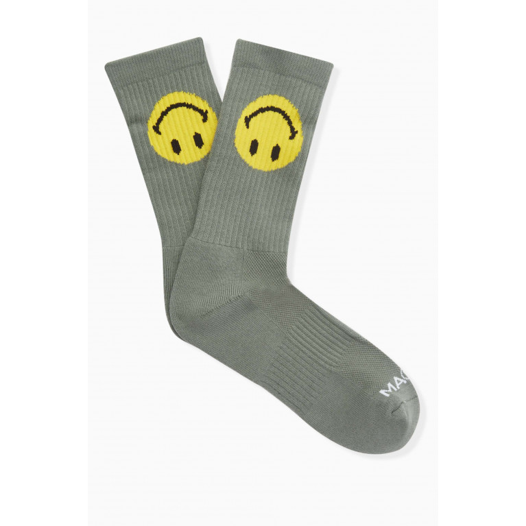Market - Upside Down Smiley Socks in Cotton Green