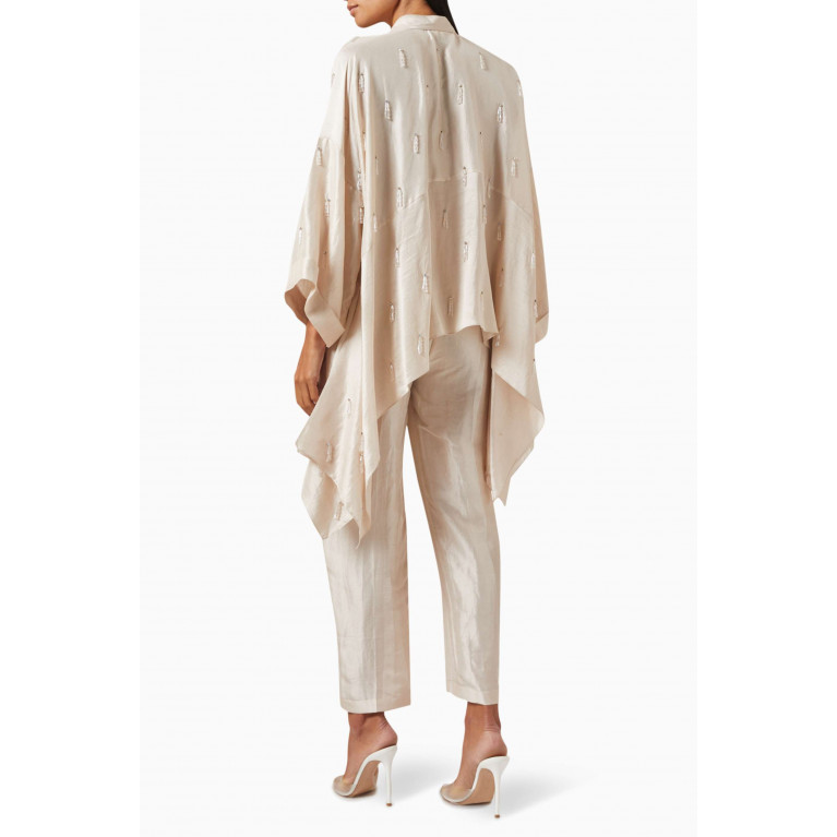 Twinkle Hanspal - Lilly Embroidered Top & Pants Set in Silk Neutral
