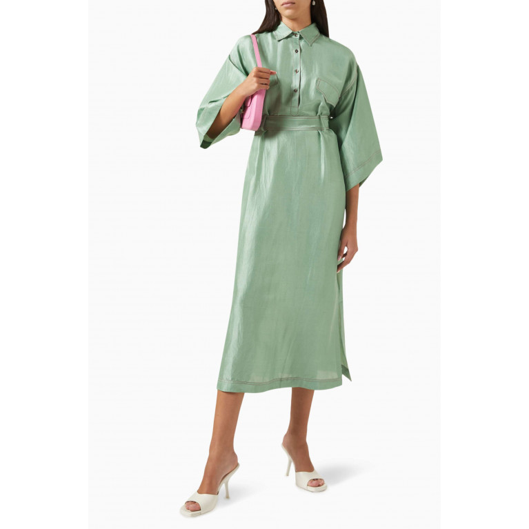 Twinkle Hanspal - Alesso Shirt Dress in Silk Green