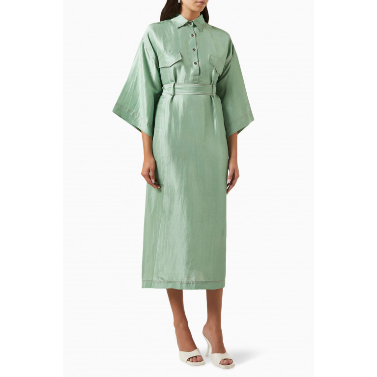 Twinkle Hanspal - Alesso Shirt Dress in Silk Green