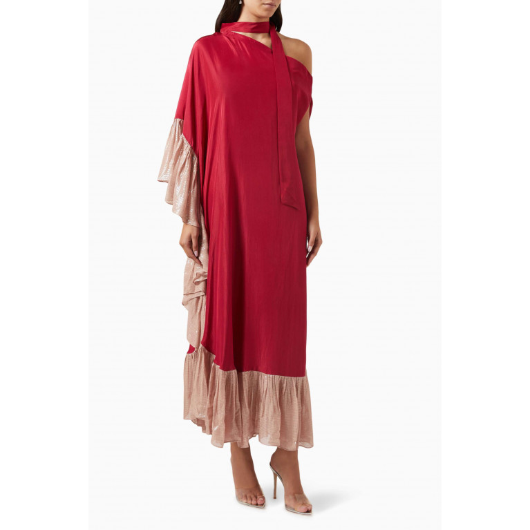 Twinkle Hanspal - Amari One-shoulder Dress in SIlk Red