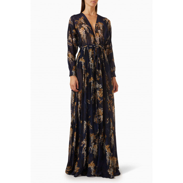 Elisabetta Franchi - Floral-print Maxi Dress in Voile Blue