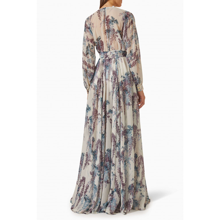 Elisabetta Franchi - Floral-print Maxi Dress in Voile Neutral