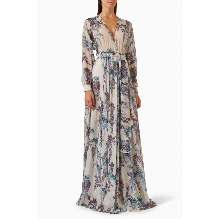 Elisabetta Franchi - Floral-print Maxi Dress in Voile Neutral