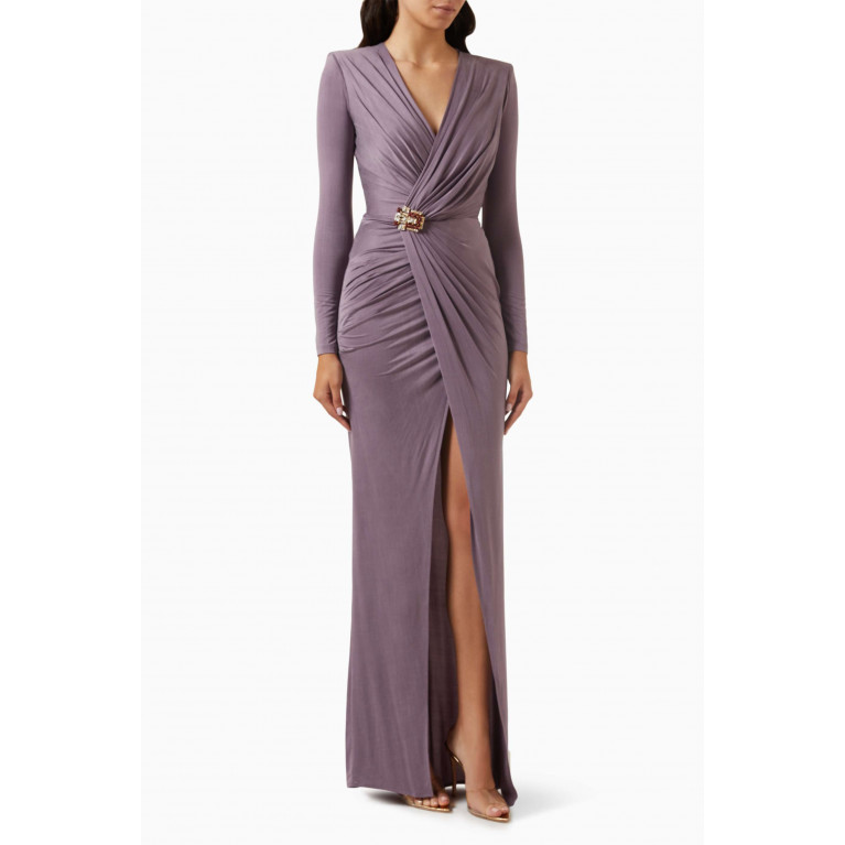 Elisabetta Franchi - Rhinestone-embellished Maxi Dress Purple
