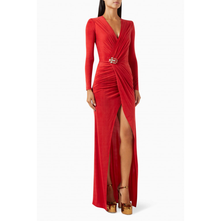 Elisabetta Franchi - Rhinestone-embellished Maxi Dress Red