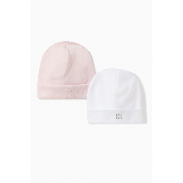 Givenchy - Logo Beanie Hat in Cotton, Set of Two Pink