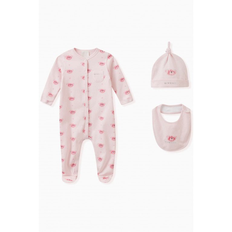 Givenchy - Hat, Bib and Sleepsuit Set in Cotton Pink