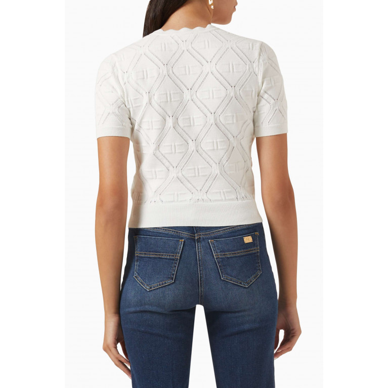 Elisabetta Franchi - Lace-stitch Logo T-shirt in Viscose-blend Knit
