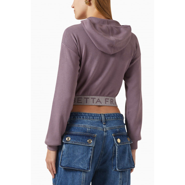 Elisabetta Franchi - Logo Crop Zip-up Hoodie in Viscose-knit Purple