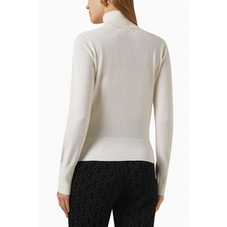 Elisabetta Franchi - Turtleneck Cut-out Sweater in Wool-knit Neutral