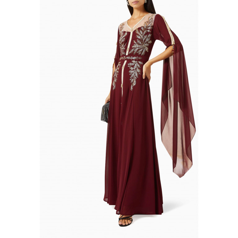 Eleganza La Mode - Embroidered Gown in Chiffon Red