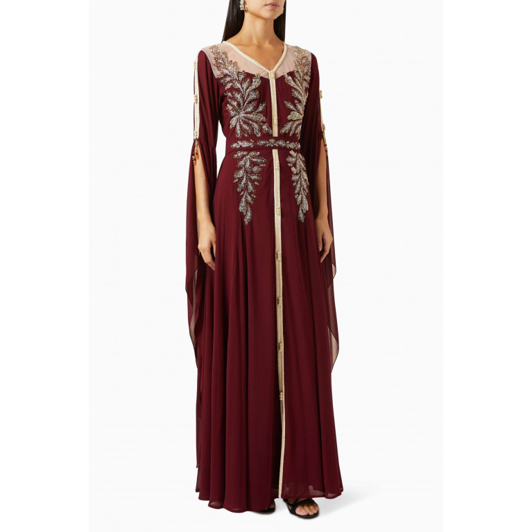 Eleganza La Mode - Embroidered Gown in Chiffon Red