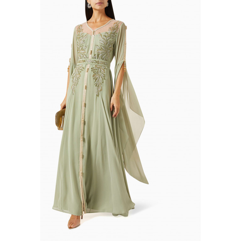 Eleganza La Mode - Embroidered Gown in Chiffon Green