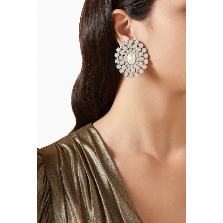 Alessandra Rich - Oval Crystal Earrings with Pearls in Brass
