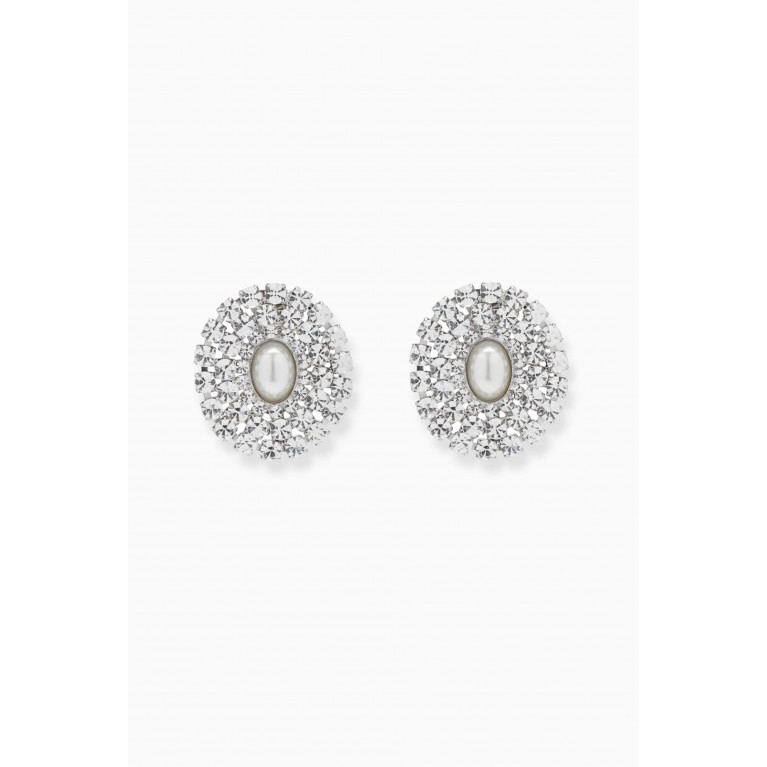 Alessandra Rich - Oval Crystal Earrings with Pearls in Brass