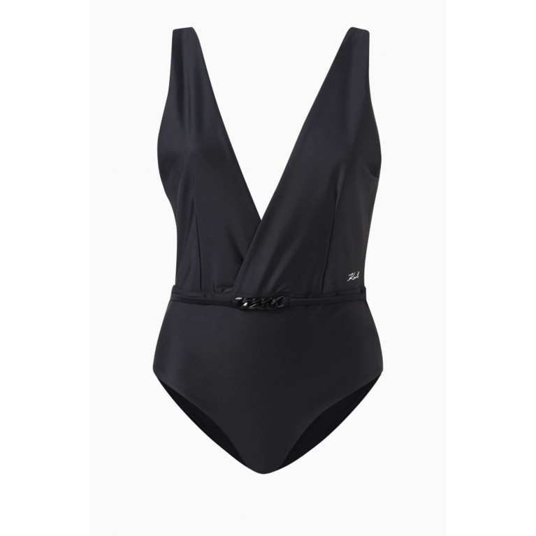 Karl Lagerfeld - DNA Belted One-piece Swimsuit in Jersey