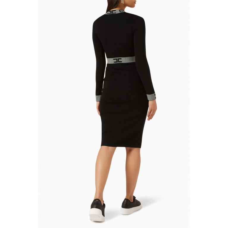 Elisabetta Franchi - Logo-insert Midi Dress in Knit Black