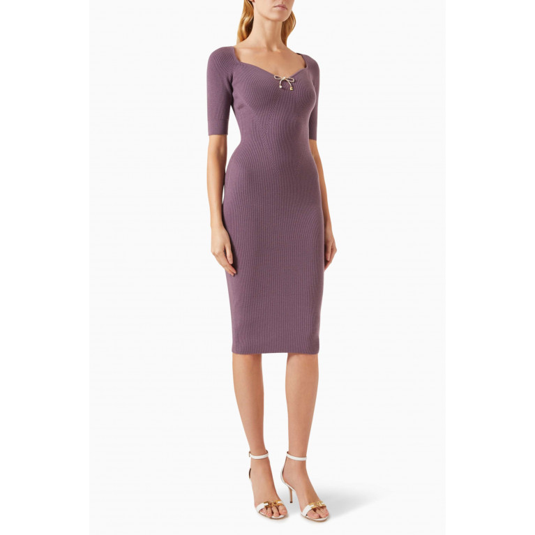 Elisabetta Franchi - Logo-insert Midi Dress in Knit Purple