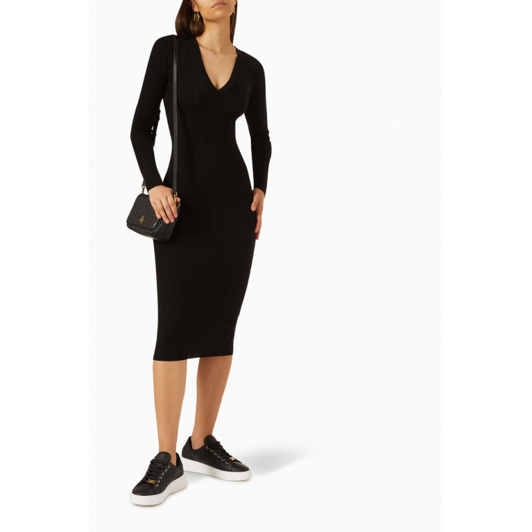 Elisabetta Franchi - Midi Dress in Ribbed-knit Black