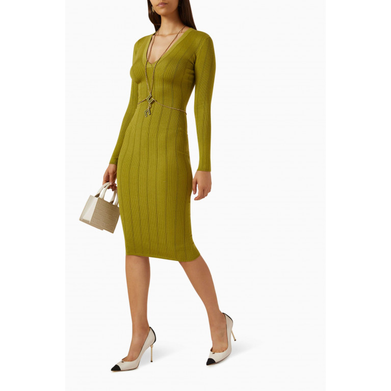 Elisabetta Franchi - Midi Dress in Ribbed-knit Green