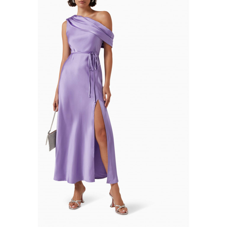 Mossman - Split Decision Maxi Dress in Satin Purple