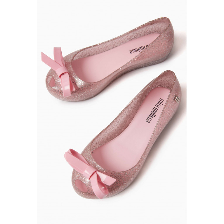 Mini Melissa - Ultragirl Glitter Ballerina Flats in Melflex® PVC Pink