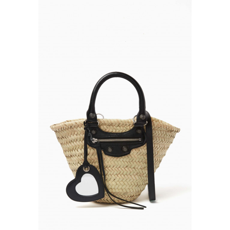 Balenciaga - Small Le Cagole Basket Shoulder Bag in Raffia & Leather