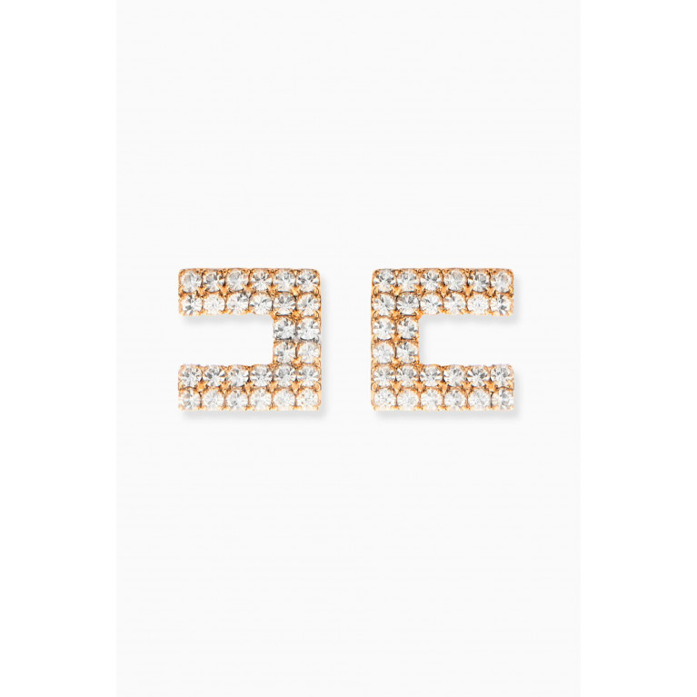 Elisabetta Franchi - Logo Rhinestone Clip Earrings in Metal