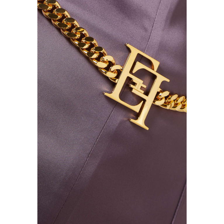 Elisabetta Franchi - High-waist Logo-chain Pants in Stretch-satin Purple