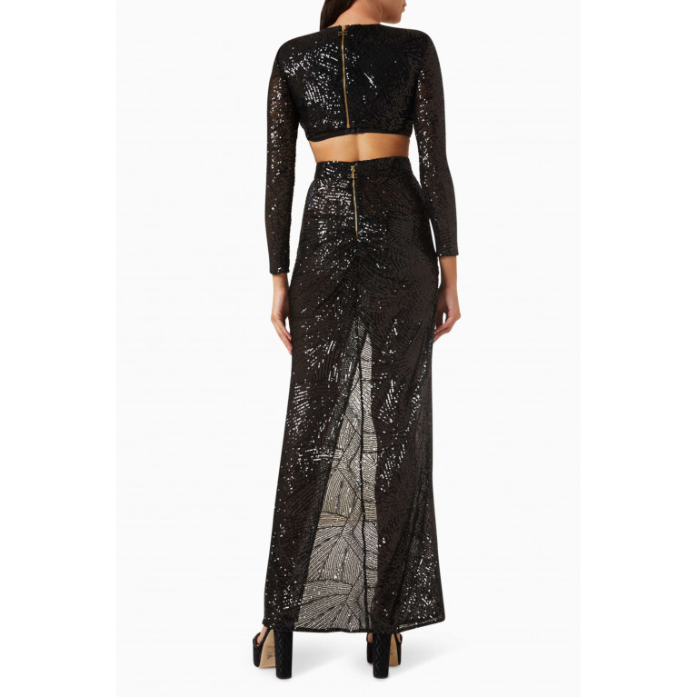 Elisabetta Franchi - Crop Top & Maxi Skirt Set in Sequins Black