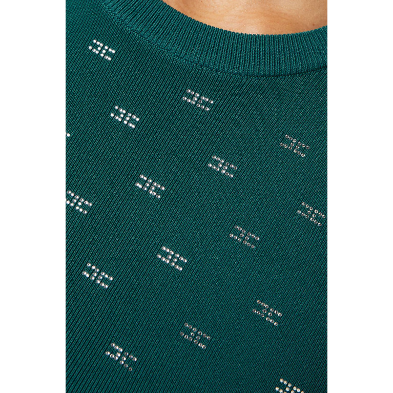 Elisabetta Franchi - Crystal-embellished Logo Crop Top in Viscose-knit Green